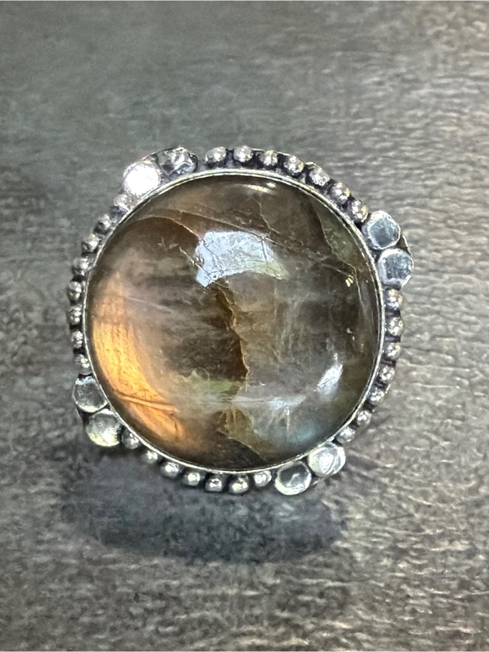 Vintage Style Boho Labradorite Statement Ring Size 6.5 Silver 925 Women Jewelry